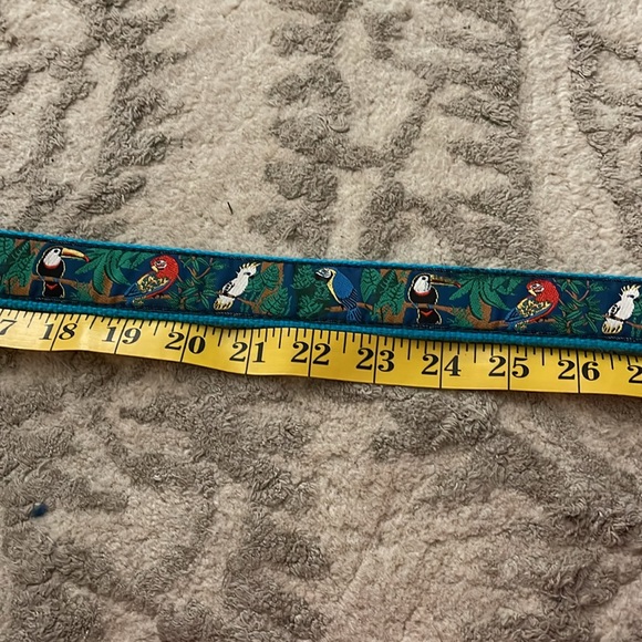 Tropical Bird Ribbon & leather brass buckle belt size 38 - Picture 8 of 9